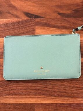 kate spade Mint Leather Wristlet with Gold Logo